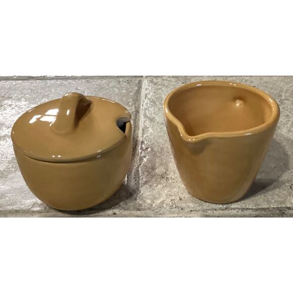 Pottery Barn Sausalito Amber Creamer & Sugar Bowl With Lid ~ No Spoon - Picture 4 of 9